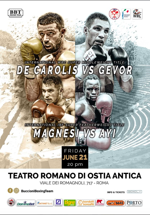 Il 21 Giugno a Ostia De Carolis e Magnesi sul ring per due titoli Int. WBC e IBF #ProBoxe