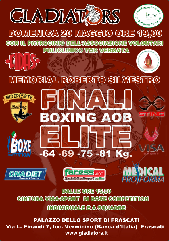 Domenica 20 Maggio a Frascati Il Memorial R. Silvestro con Finali Torneo AOB e Boxe Competition 