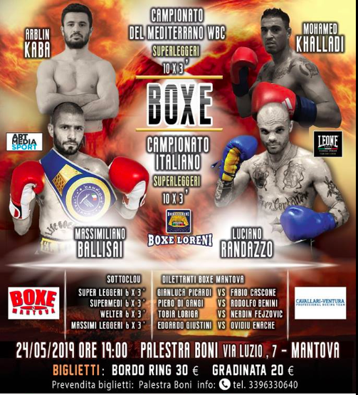 Il 24 maggio a Mantova Titolo Italiano Superleggeri e Titolo WBC Mediterraneo Superleggeri - INFO SOTTOCLOU E TICKET#ProBoxe