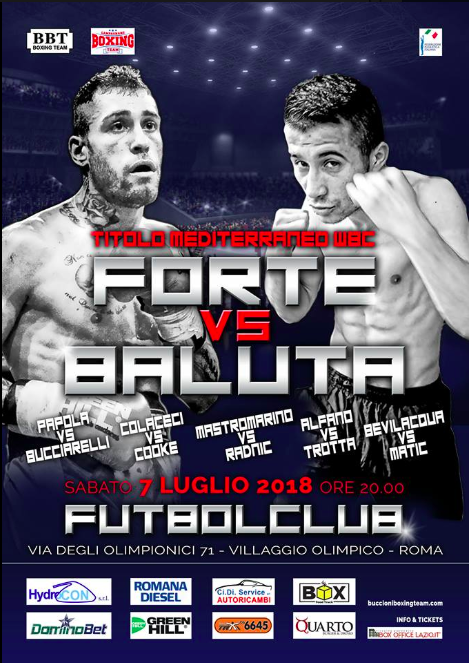 Il 7 Luglio a Roma Forte vs Baluta per il Titolo WBC Mediterraneo Piuma #ProBoxing