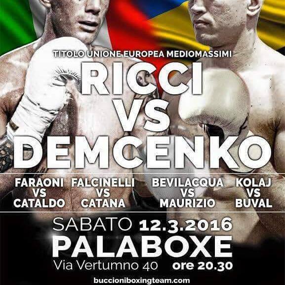 Il 12 Marzo a Roma Ricci vs Demcenko per il Titolo UE Mediomassimi #ProBoxing