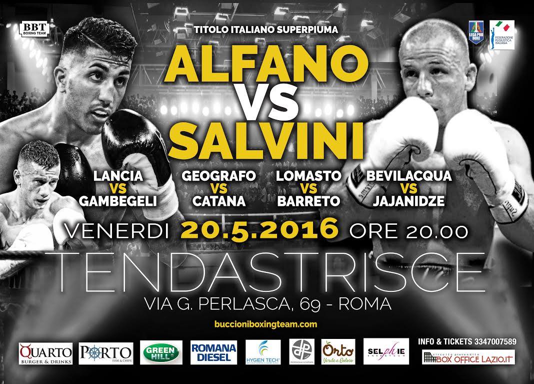 Venerdì 20 maggio a Roma Alfano vs Salvini per il Titolo Italiano SuperPiuma #ProBoxing