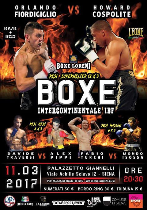 l'11 Marzo a Siena Fiordigiglio vs Cospolite per il Titolo Intercontinentale IBF SuperWelter - INFO TICKET #ProBoxing