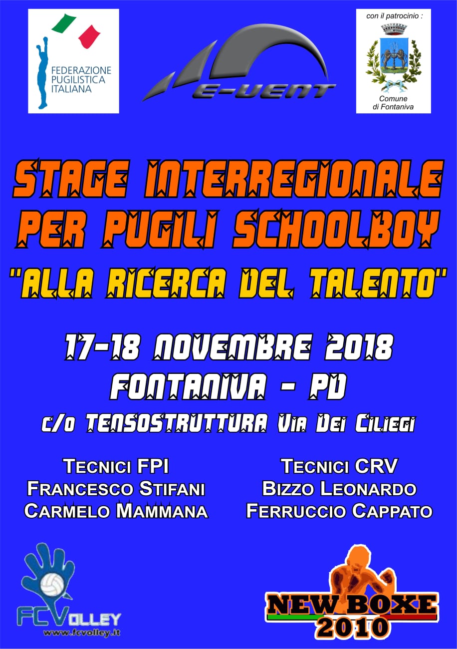 Il 17 e 18 Novembre a Fontaniva (PD) Uno Stage interregionale per Pugili Schoolboy 