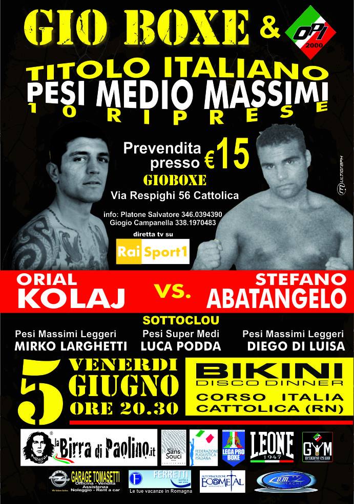 #LegaProBoxe - Domani a Cattolica Orial Kolaj contro Stefano Abatangelo per il titolo italiano dei pesi mediomassimi. In tv sabato alle 22.30 su Rai Sport 2