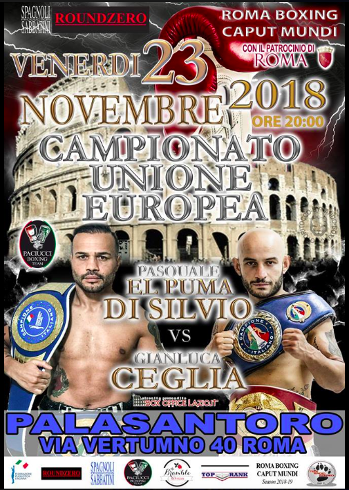 Rinviato al 23 Novembre il match DiSilvio vs Ceglia per il Titolo UE Leggeri #ProBoxing