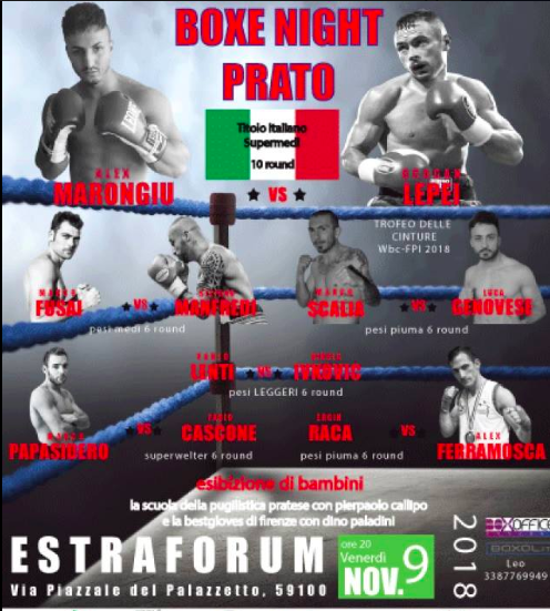 Boxe Night Prato: il 9 Novembre Marongiu vs Lepei per il Titolo Italiano Supermedi