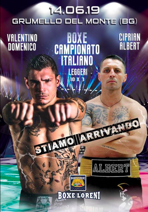 Il 14 Giugno a Grumello del Monte (BG) Valentino vs Albert per il Titolo d'Italia Leggeri #ProBoxe