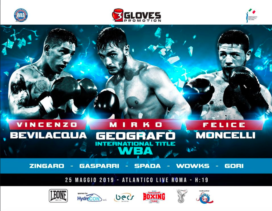Il 25 maggio a Roma grande serata di Boxe: Main Event Titolo Int. WBA con Mirko Geografo