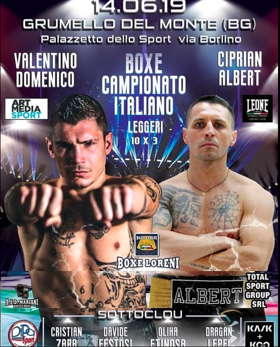 Il 14 Giugno a Grumello del Monte (BG) Valentino vs Albert per il Titolo d'Italia Leggeri - RICCO SOTTOCLOU #ProBoxe