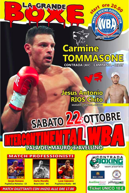 Il 22 Ottobre ad Avellino Tommasone vs Rios per la Cintura Intercontinentale WBA Pesi Piuma #ProBoxing 