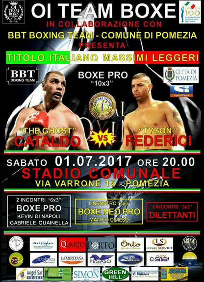 Grande attesa per il match del 1 Luglio a Pomezia tra Cataldo e Federici per il Titolo Italiano Massimi Leggeri #ProBoxing
