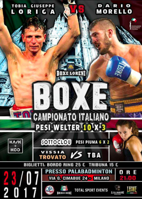 Il 23 Luglio sul Ring del Palabadminton di Milano Loriga vs Morello per il Titolo ITaliano Welter #ProBoxing 