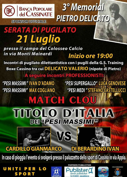 Il 21 Luglio a Cassino Cardillo vs Di Berardino per il Titolo Italiano Massimi. Ricco Sottoclou #ProBoxing