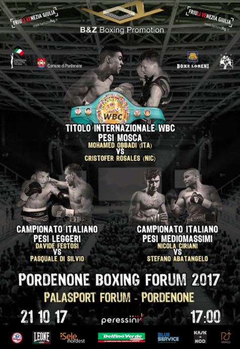 Il 21 Ottobre a Pordenone Grandissima Serata di Boxe: Obbadi per l'Int. WBC Mosca e due Titoli Italiani: Leggeri e Mediomassimi #ProBoxing