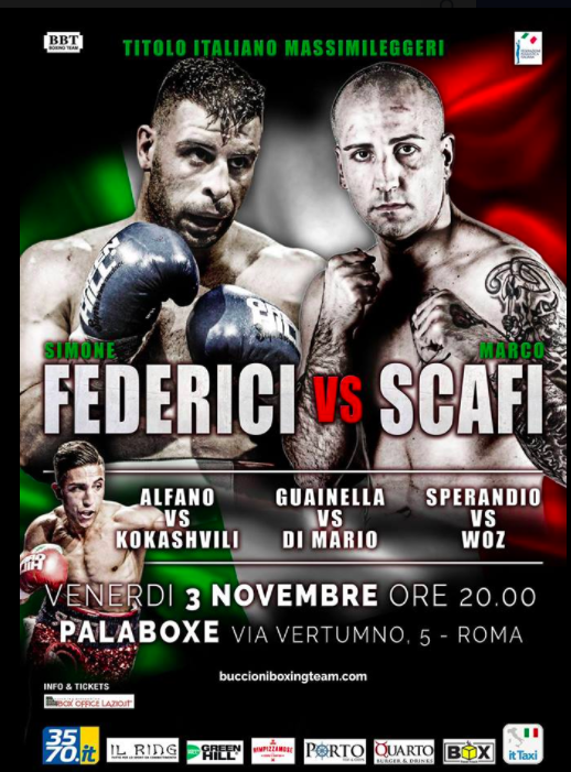 Il Sottoclou del Match Titolo Italiano Massimi Leggeri Federici vs Scafi del 3 Novembre a Roma #ProBoxing