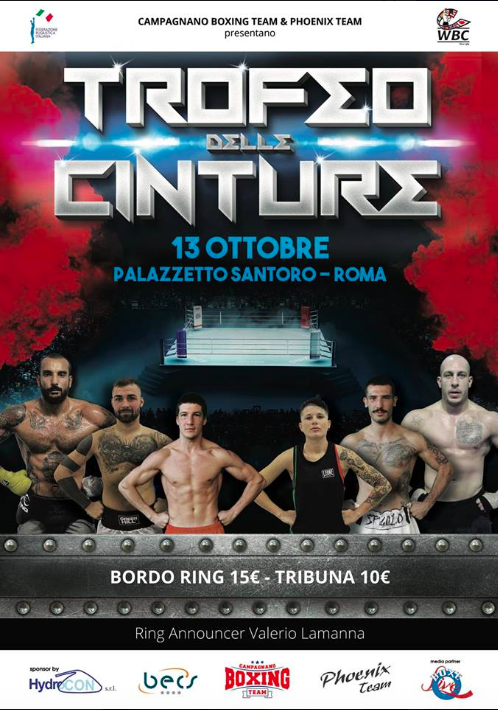 Il 13 ottobre al PalaSantoro di Roma grande serata di Boxe Pro con match Trofeo delle Cinture WBCFPI
