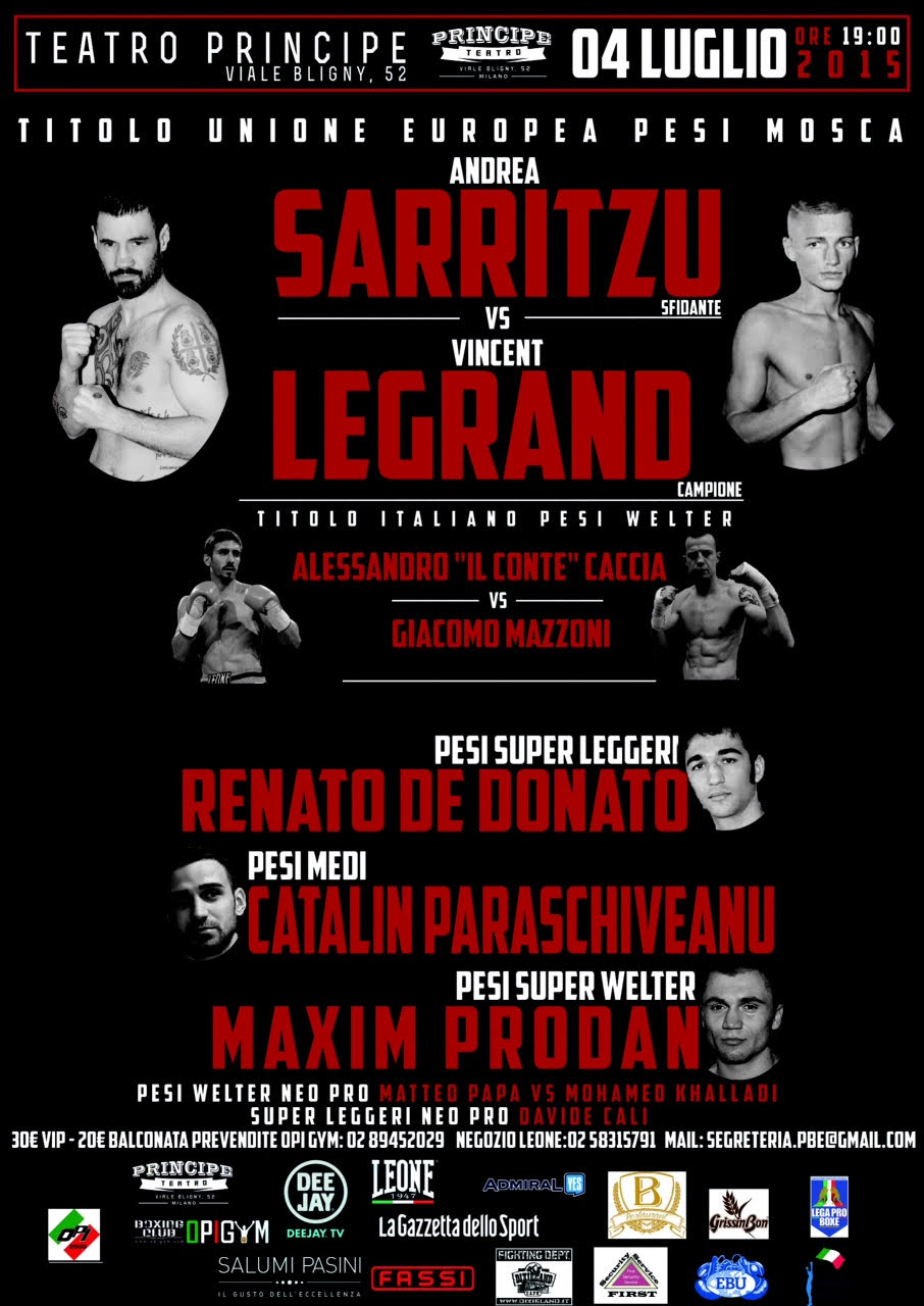 #LegaProBoxe - Sarritzu, Caccia e De Donato sul ring del teatro Principe il 4 luglio