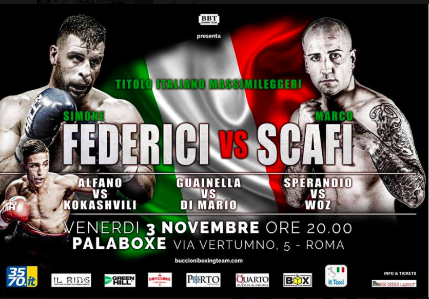 Il 3 Novembre al PalaBoxe A. Santoro di Roma Federici difenderà la Cintura Italiana Cruiser nel match vs Scafi #ProBoxing