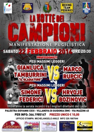 Sabato serata pugilistica con Simone Federici e Gianluca Tamburrini