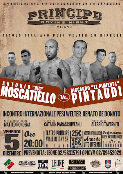 #LegaProBoxe: il 5 Dicembre a Milano torna la Boxe al Teatro Principe con il Match Moscatiello vs Pintaudi Titolo Italiano Welter