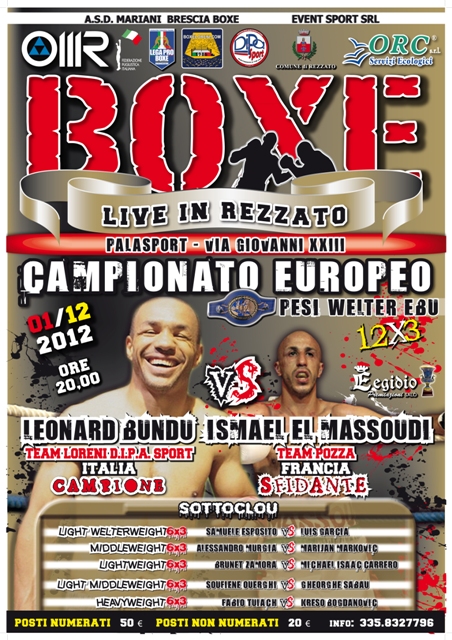 Campionato d'Europa Pesi Welter::  Bundu mette KO El Massoudi e si conferma Campione