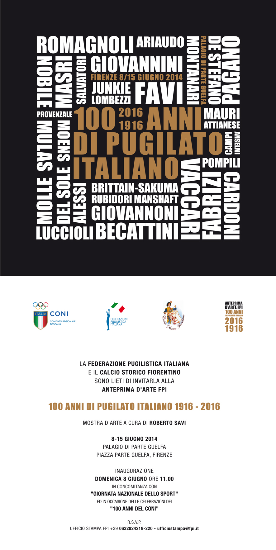 Dall'8 al 15 Giugno a Firenze la Mostra d'Arte 1916-2016 100 anni di Pugilato Italiano