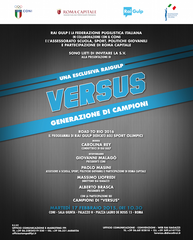 #RoadtoRio2016 #Versus #noisiamoenergia - il 17 Febbraio a Roma la presentazione di Versus Generazione di Campioni Programma RaiGulp