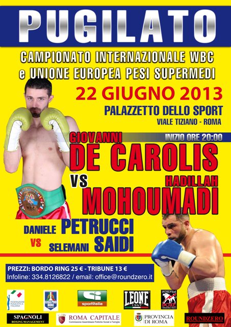 Titolo UE Supermedi: il 22 giugno a Roma sfida per la cintura vacante tre De Carolis e Mohumadi