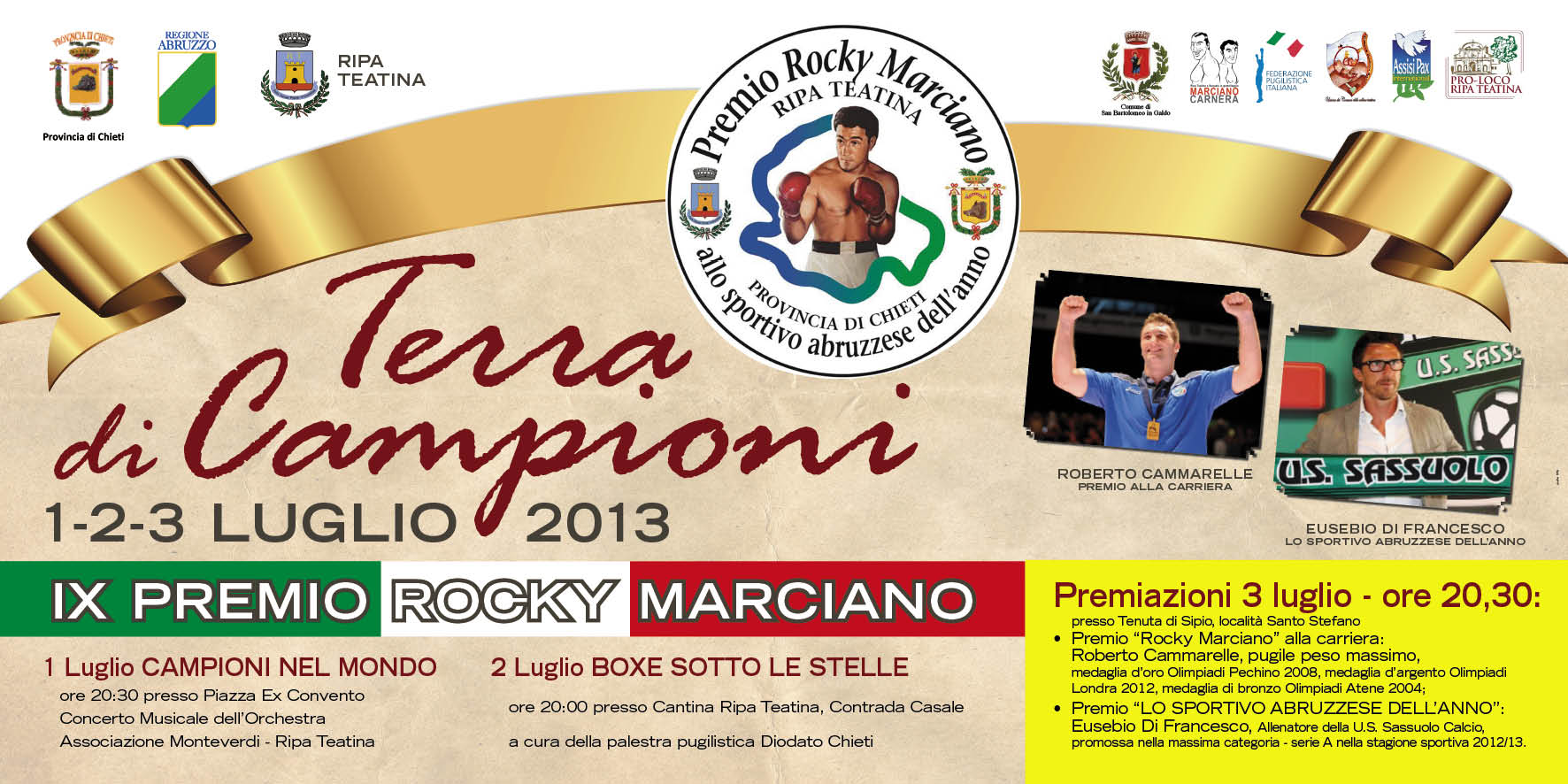 il 3 Luglio Grande Serata per Roberto Cammarelle: Premio Rocky Marciano