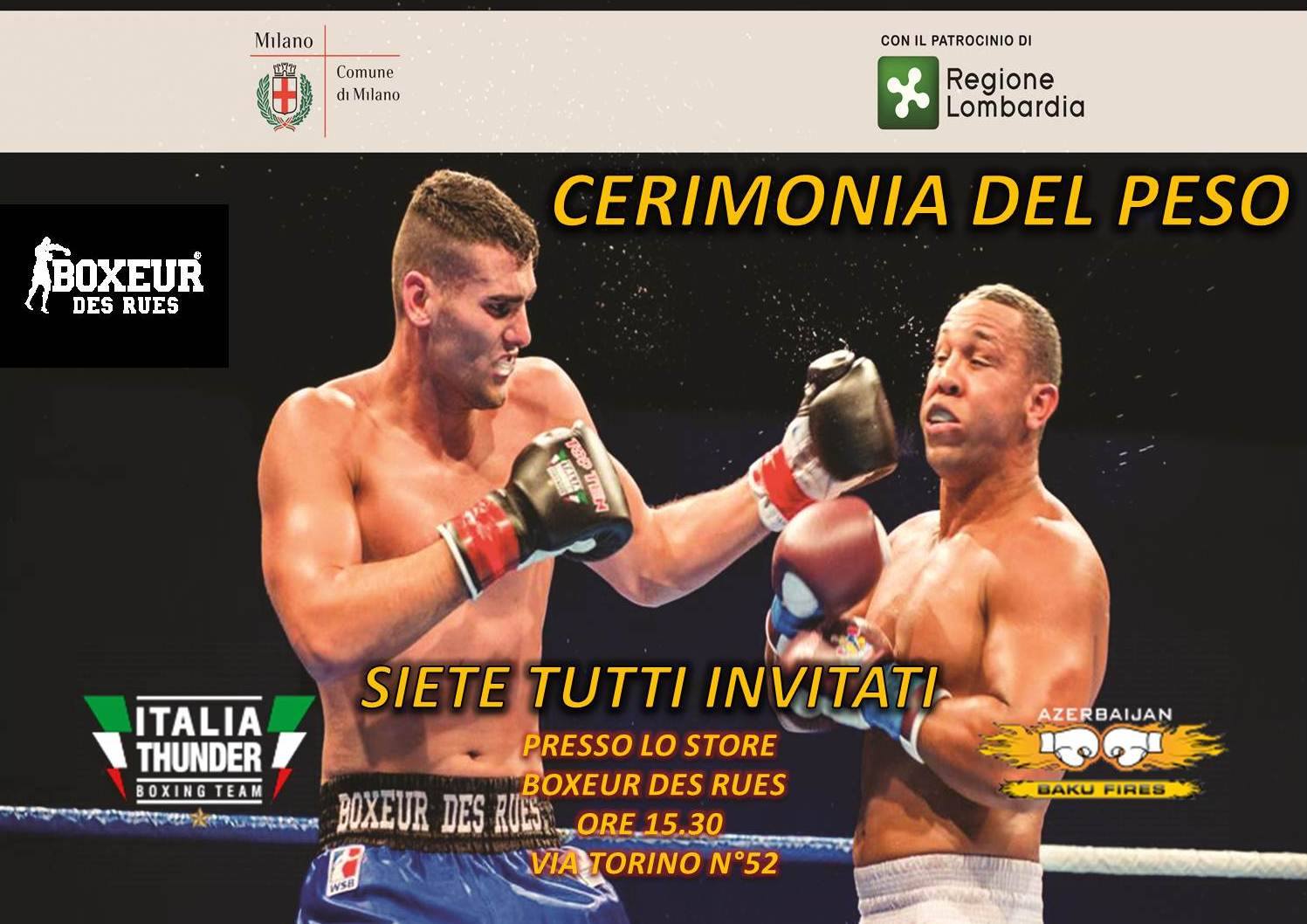 #WSBV #noisiamoenergia DAY 8° Il 6 Marzo presso lo Store Boxeur des Rues di Via Torino a Milano il Peso per il Match Thunder vs Fires