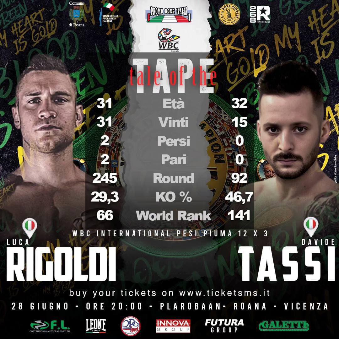 Titolo Internazionale WBC Pesi Piuma: Il 28 giugno a Roana il derby Rigoldi vs Tassi