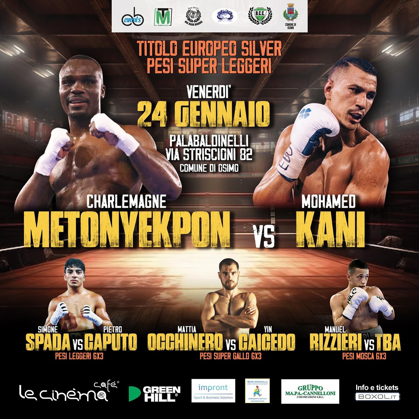 OSIMO BOXING NIGHT - LA SFIDA EBU SILVER SUPERLEGGERI METONYEKPON VS KANI RINVIATA AL PROSSIMO 24 GENNAIO 