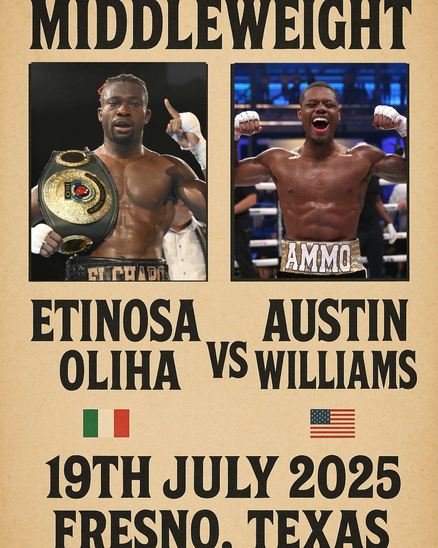 SEMIFINALE MONDIALE IBF PESI MEDI - IL 19 LUGLIO AFRESNO (TEXAS) ETINOSA OLIHA VS AUSTIN WILLIAMS 