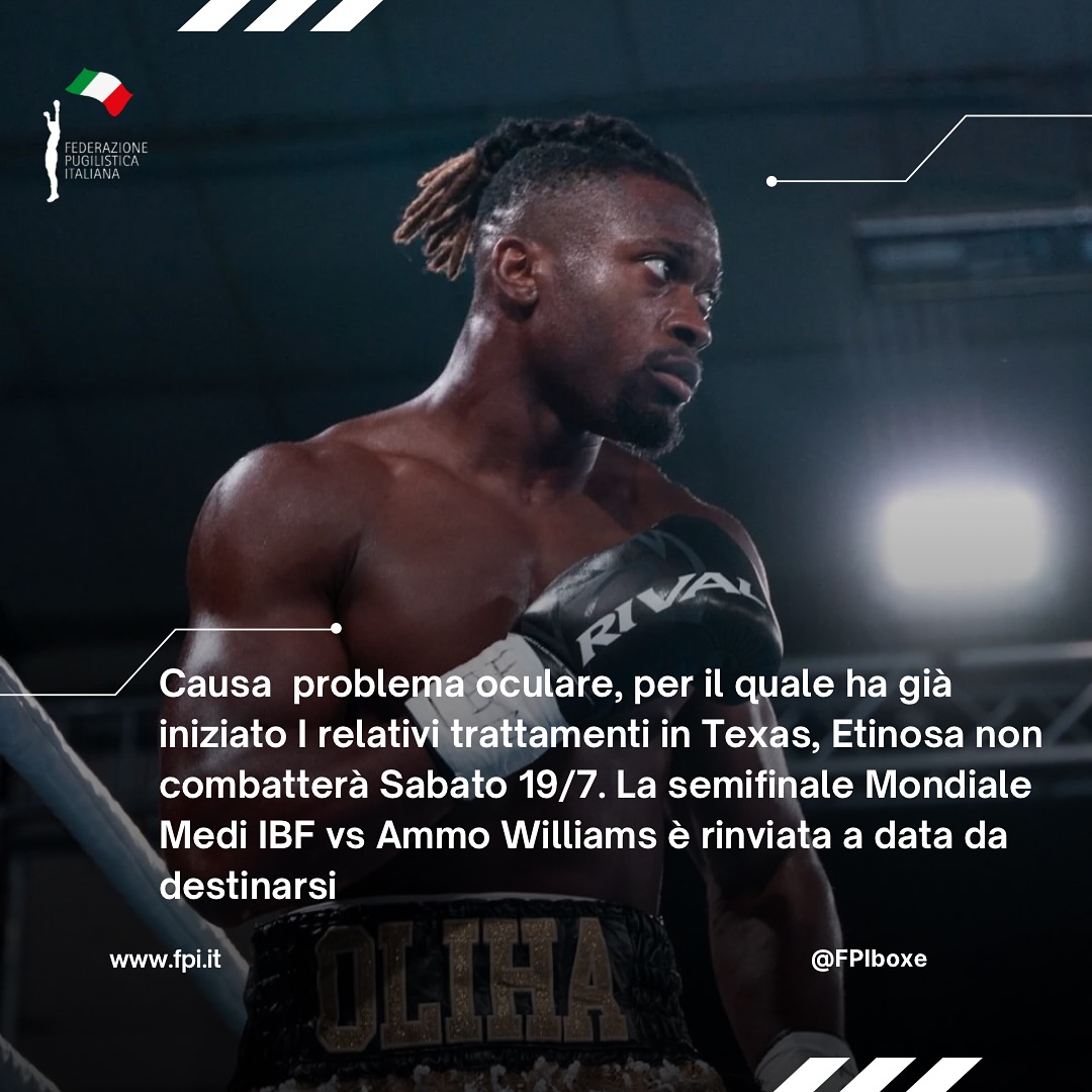 RINIVATO MATCH PER SEMIFINALE MONDIALE IBF MEDI ETINOSA OLIHA VS AMMO WILLIAMS 