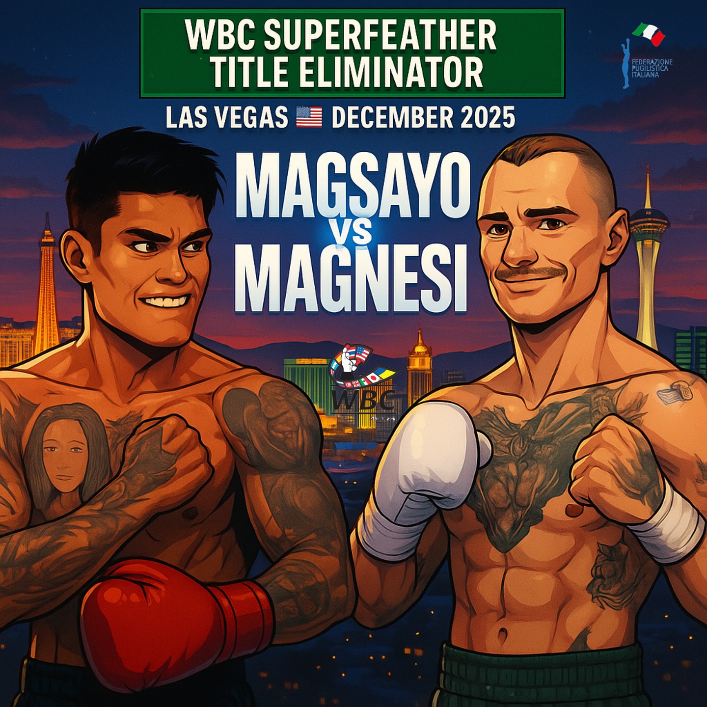 LAS VEGAS IL PROSSIMO DICEMBRE SARA' IL RING DELLA SFIDA SEMIFINALE MUNDIAL WBC SUPERPIUMA MAGNESI VS MAGSAYO 
