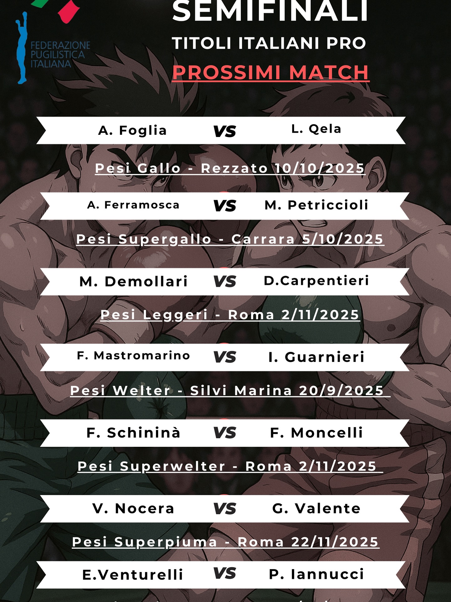 Semifinali Titoli Italiani Pro - Prossimi Match - Agg. 18/9/2025