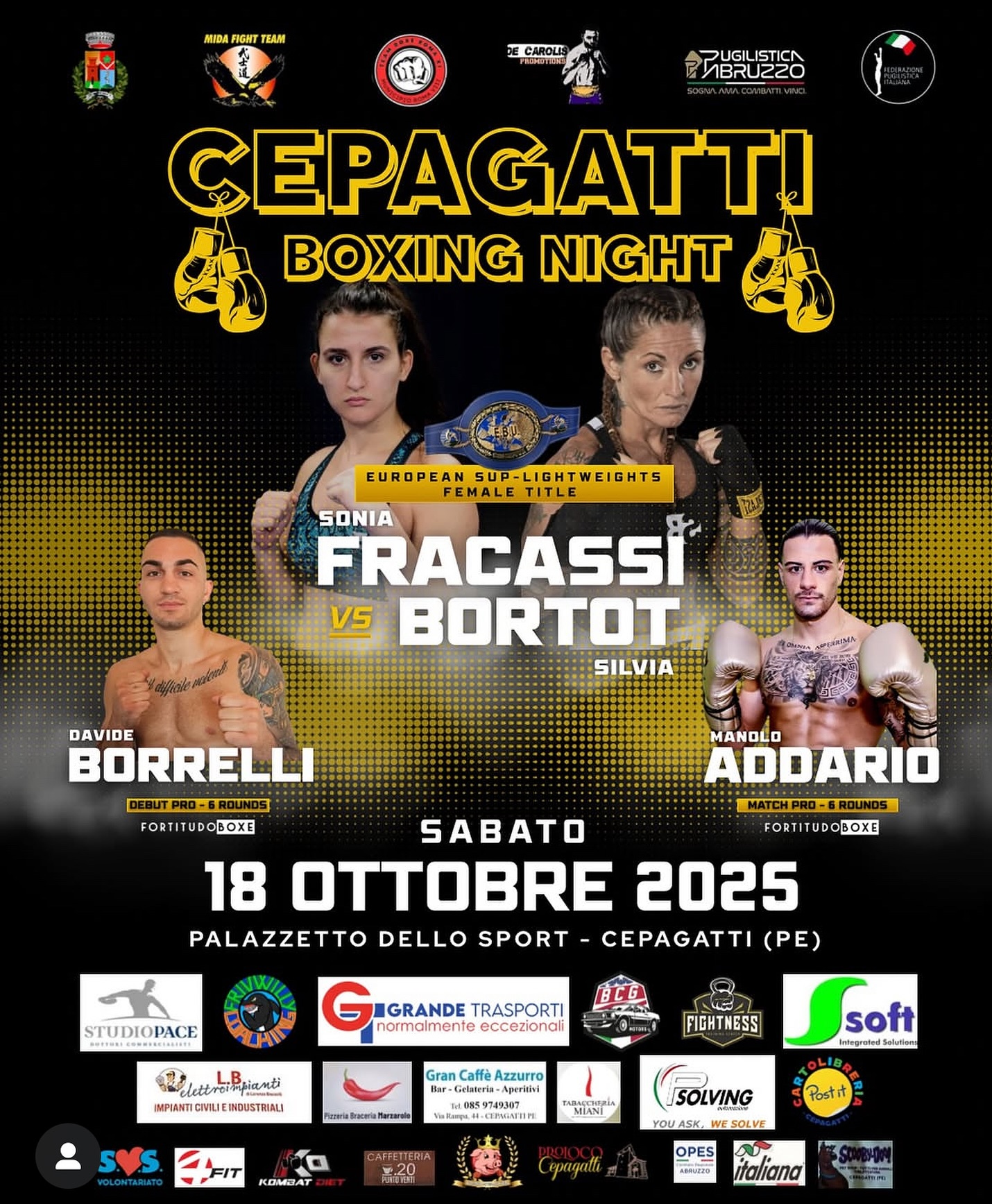 IL PROSSIMO 18 OTTOBRE A CEPAGATTI FRACASSI VS BORTOT PER L'EUROPEO SUPERLEGGERI 