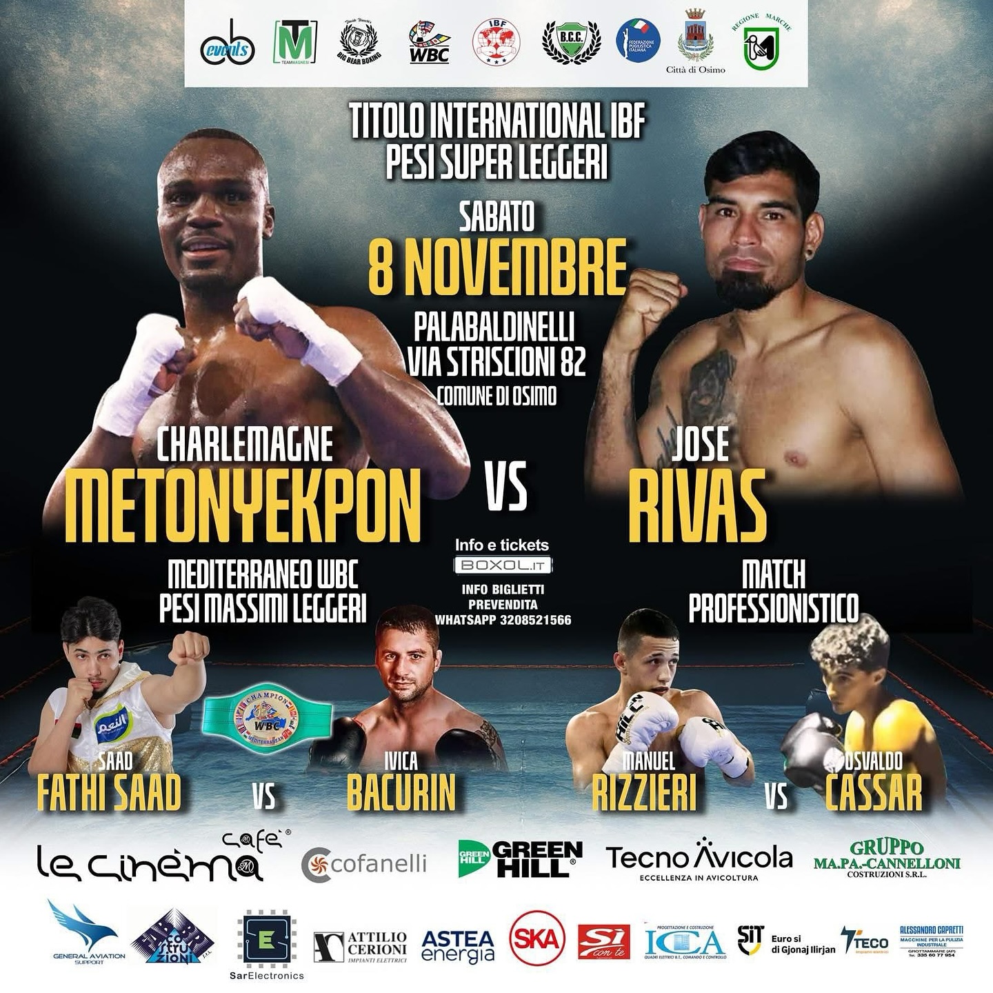 Il prossimo 8 novembre a Osimo Metonyekpon vs Rivas per l'IBF Internazionale Superleggeri 