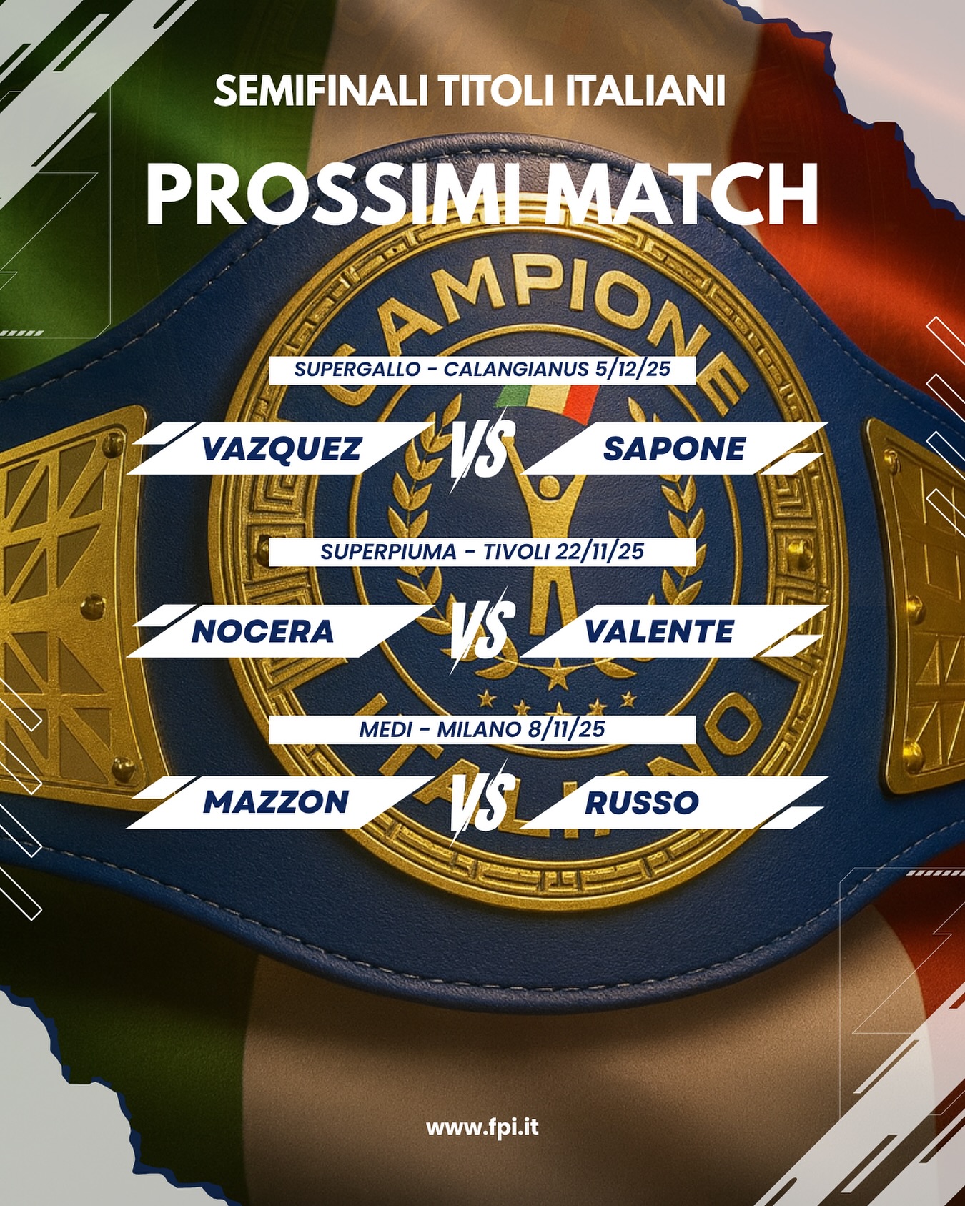 Semifinali Titoli Italiani Pro - Calendario Prossimi Match - Agg. 3/11/2025 