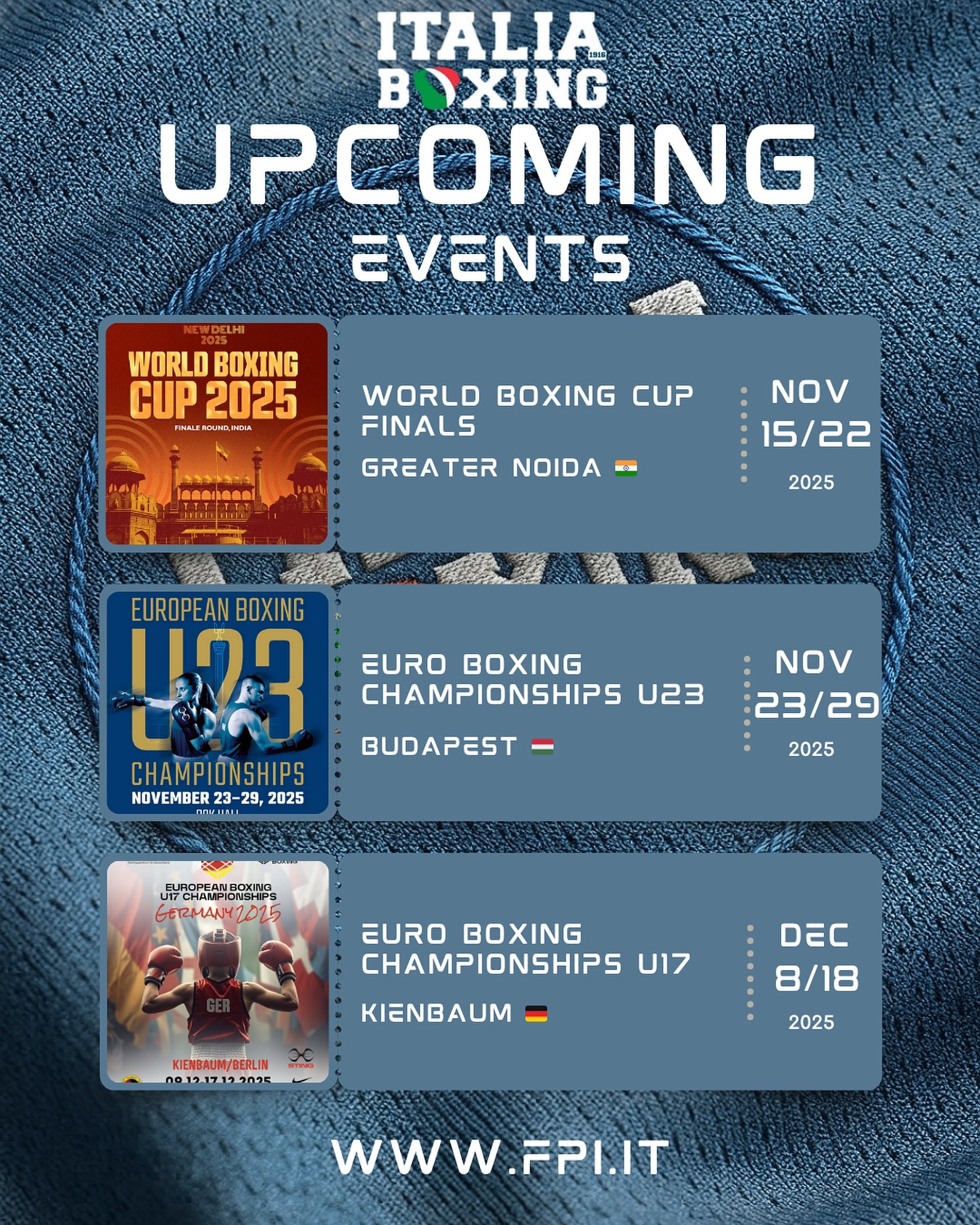 PROSSIMI IMPEGNI INTERNAZIONALI 2025 ITALIA BOXING TEAM 