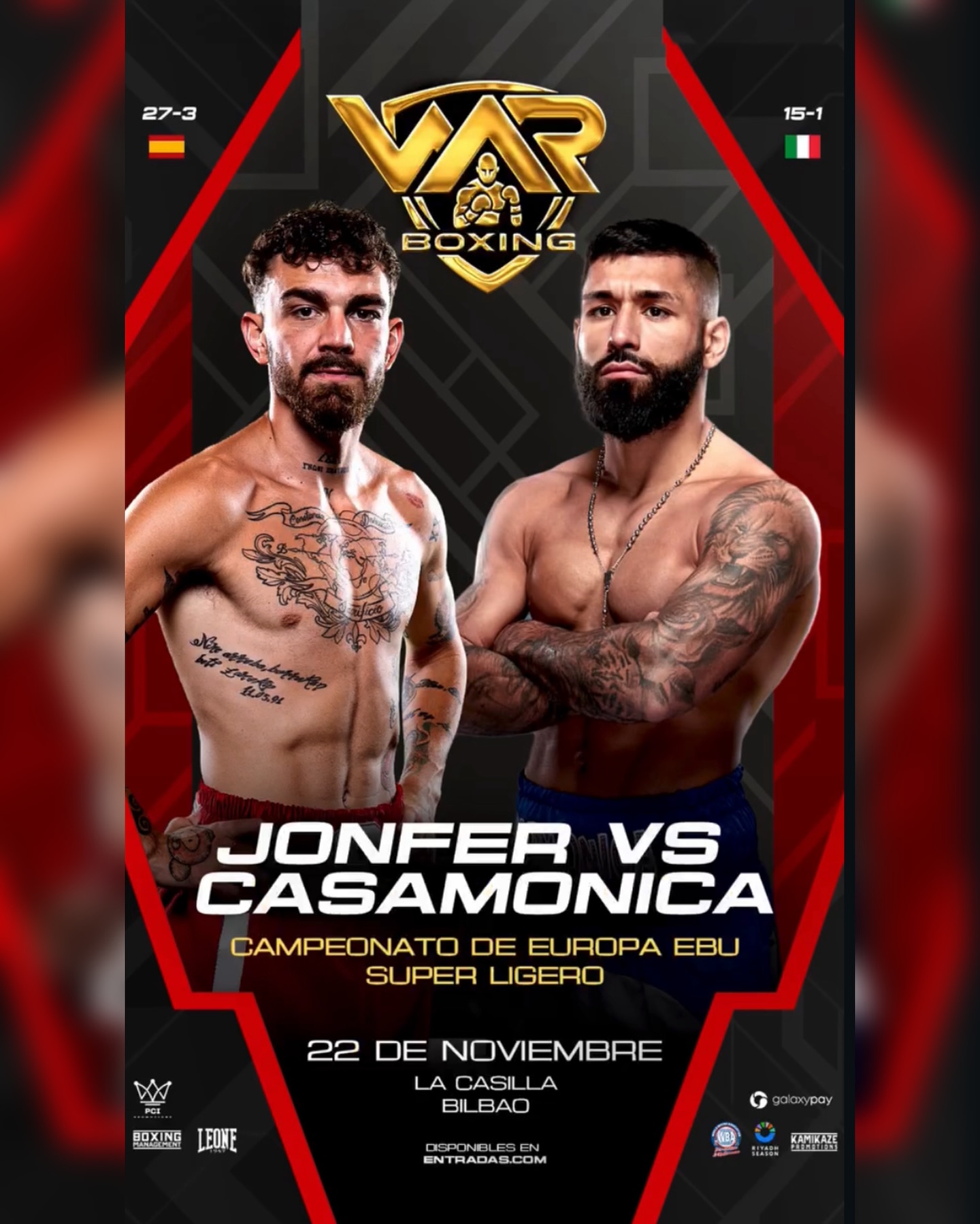 Il prossimo 22 novembre a Bilbao Casamonica vs Fernandez per l'Europeo Superleggeri