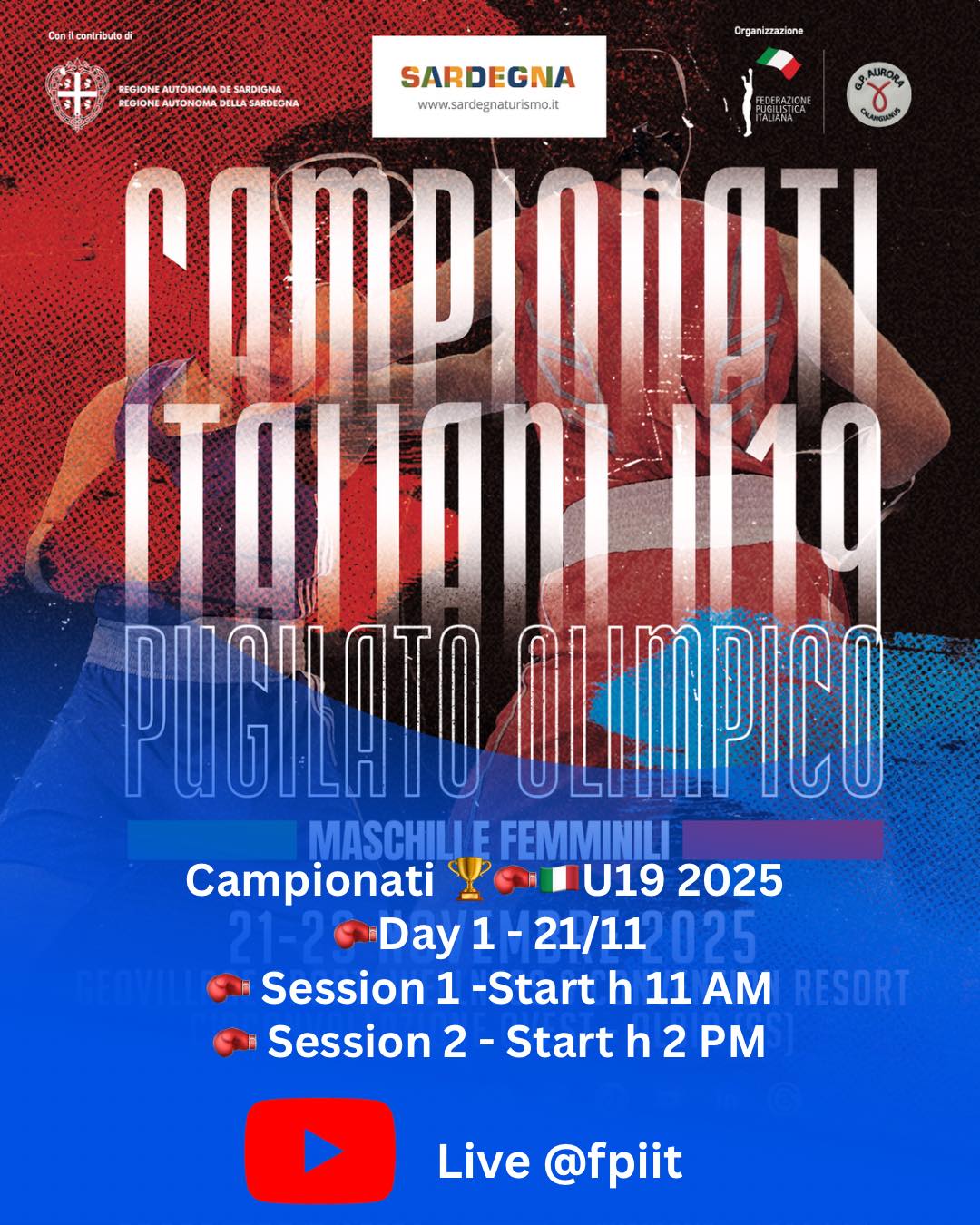 Campionati Italiani U19 M/F 2025 - SORTEGGI + PROGRAMMI DAY 1