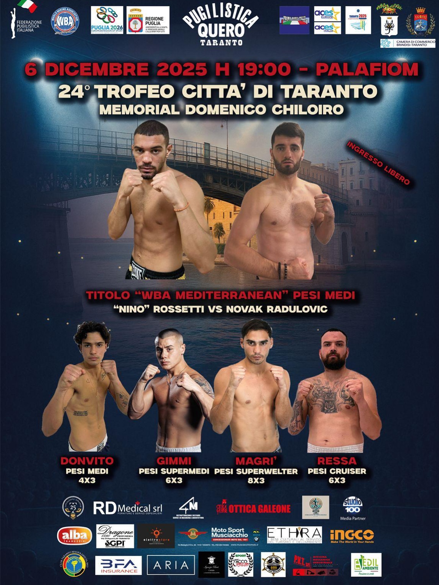WBA Mediterraneo Pesi Medi | Il 6 Dicembre a Taranto Rossetti vs Radulovic 