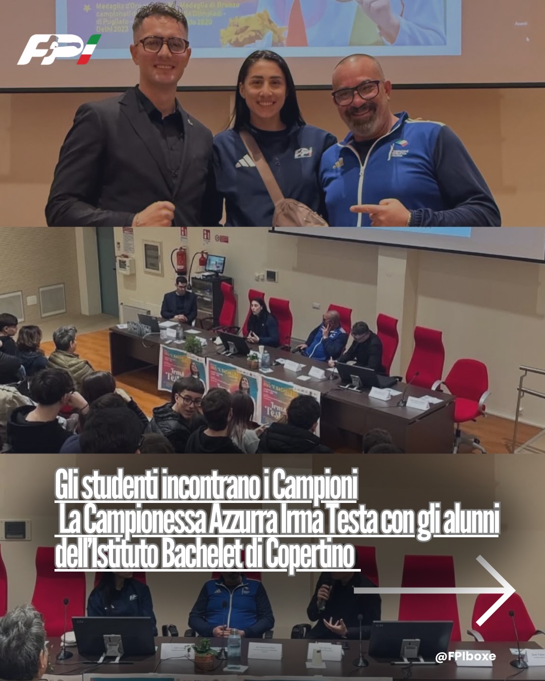 Incontro tra la Campionessa e Ambassador FPi IRMA TESTA e gli Studenti dell'Istituto Bachelet di Copertino 