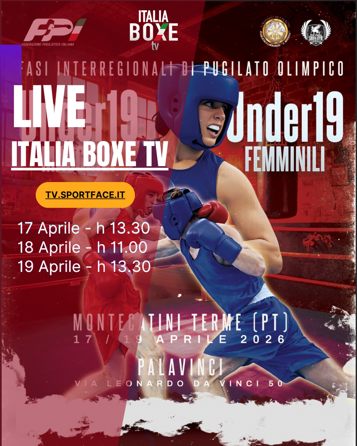 FASI INTERREGIONALI CAMPIONATI ITALIANI U19 M/F - DA DOMANI 17/4 AL 19/4 TUTTO L'EVENTO IN DIRETTA SU ITALIA BOXE TV
