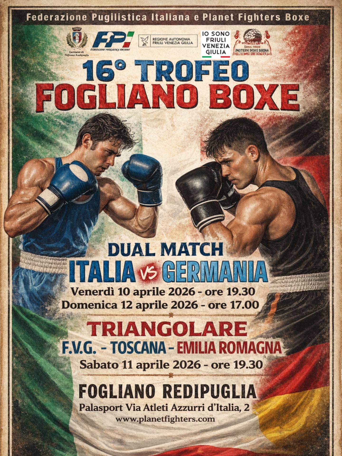 16° Trofeo Fogliano Boxe - il 10 e 12 Aprile Dual Match tra Italia e Germana in quel di Fogliano Redipuglia 