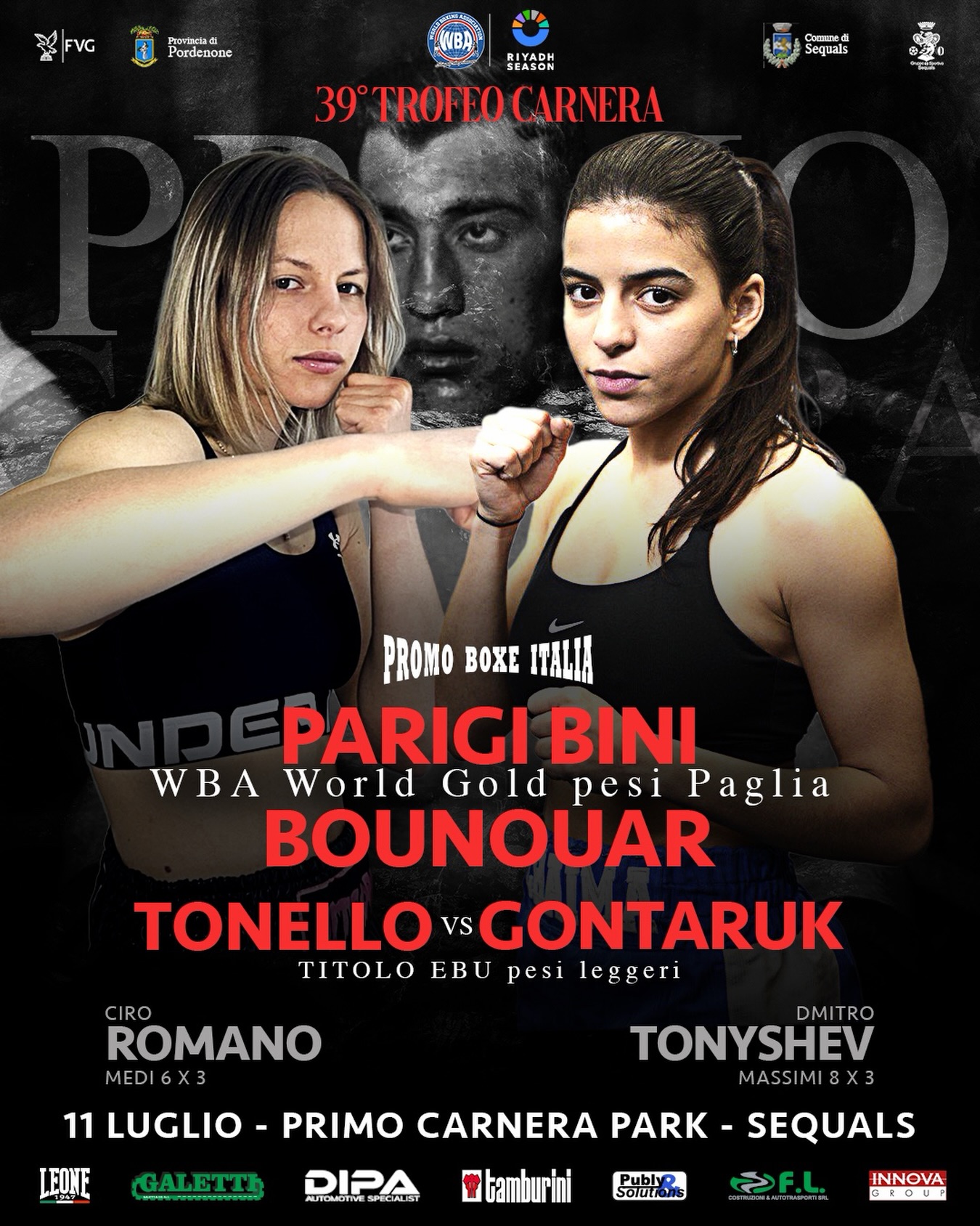 39° Trofeo Primo Carnera - il prossimo 11 luglio a Sequals GRANDISSIMA SERATA PROMO BOXE ITALIA 