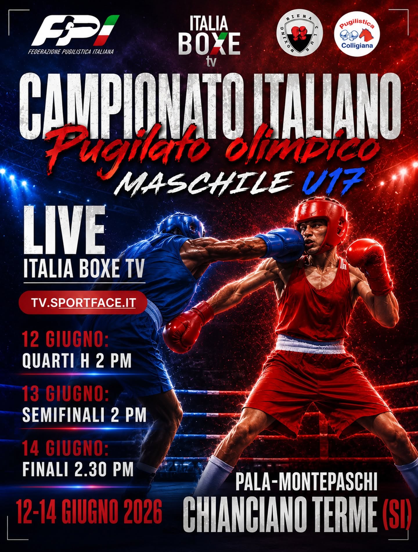 FASI FINALI CAMPIONATI ITALIANI MASCHILI U17 2026 - DA DOMANI AL 14 GIUGNO UNA GRANDE TRE GIORNI DI BOXE A CHIANCIANO TERME 