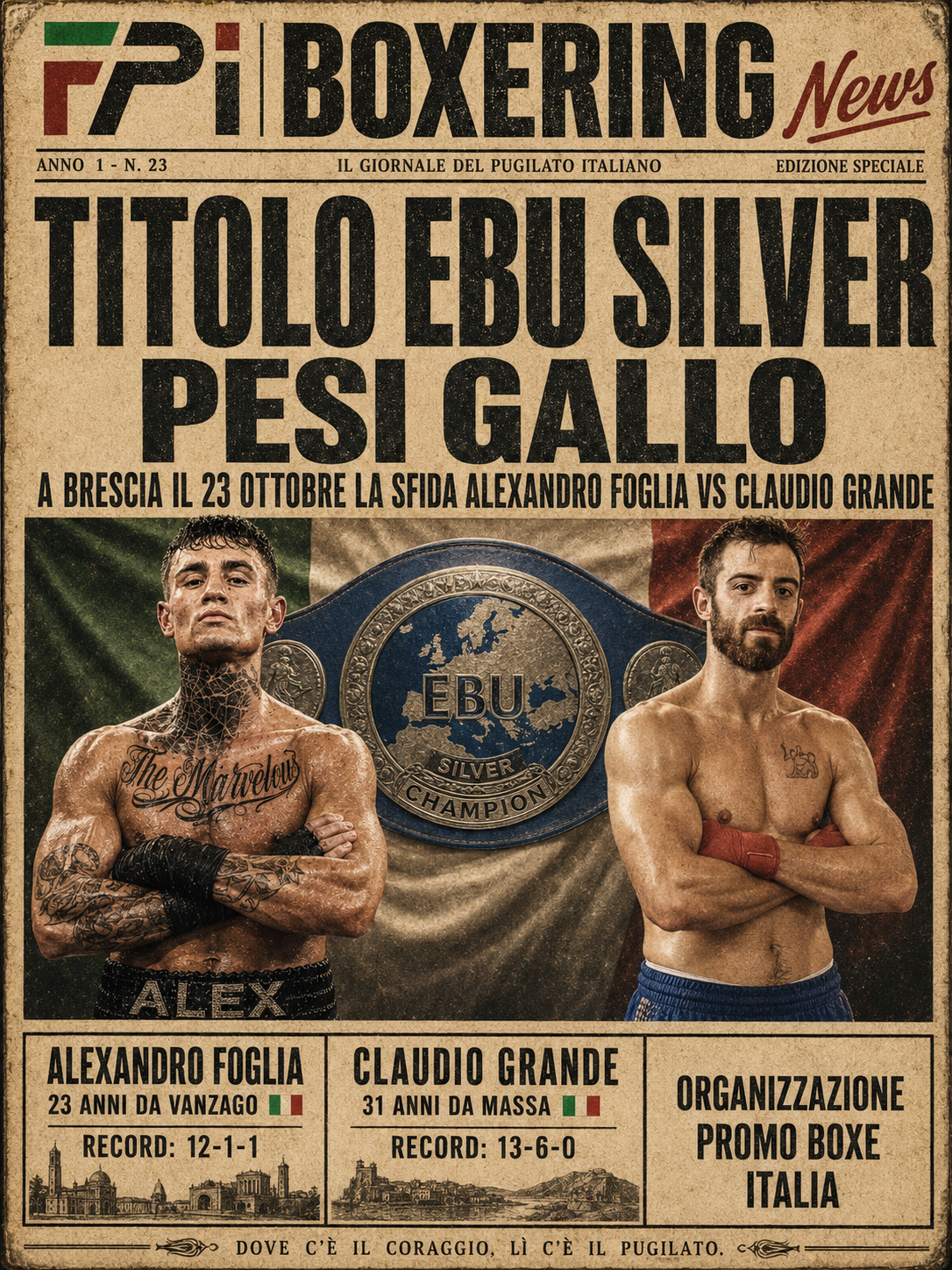 EBU Silver Pesi Gallo: il 30/10 pv a Brescia Derby Foglia vs Grande